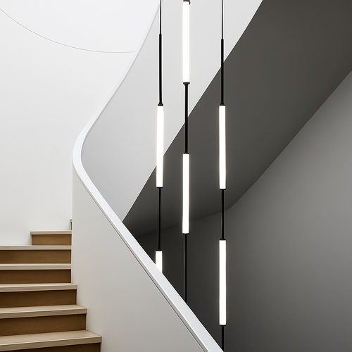 lustre led ligne longue moderne suspension villa luxe éclairage - vue 5 sur 24