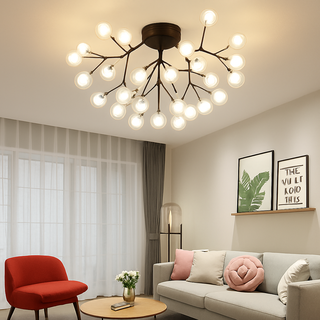 lustre à LED luciole nordique avec bulles de verre décoratives - vue 3 sur 8