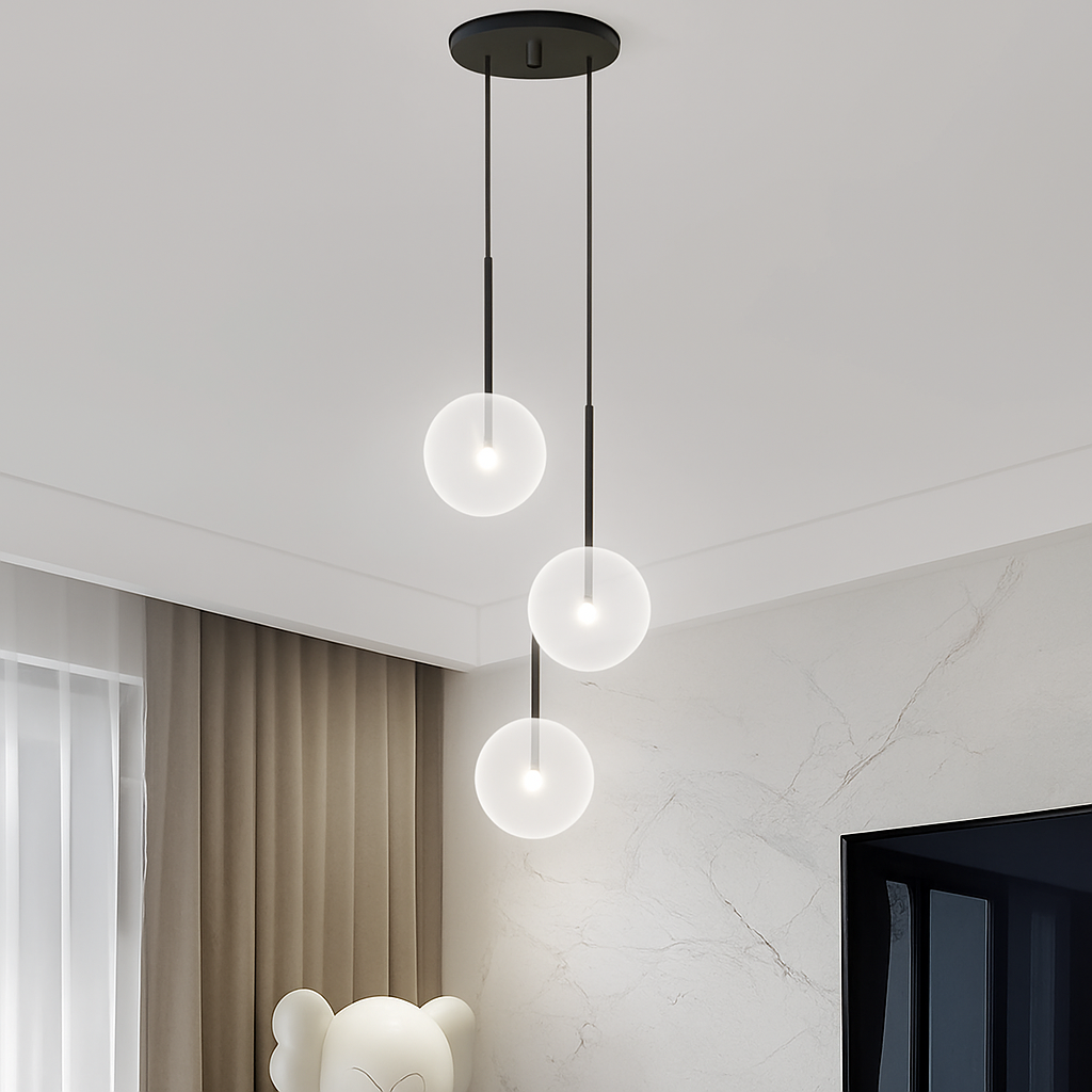 lustre led luxe noir boule verre déco intérieur hall restaurant salle manger - vue 2 sur 11