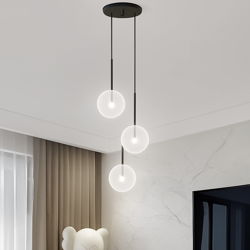 lustre led luxe noir boule verre déco intérieur hall restaurant salle manger - vue 3 sur 11