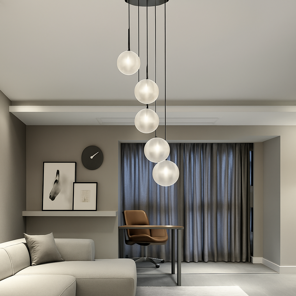 lustre led luxe noir boule verre déco intérieur hall restaurant salle manger - vue 3 sur 11