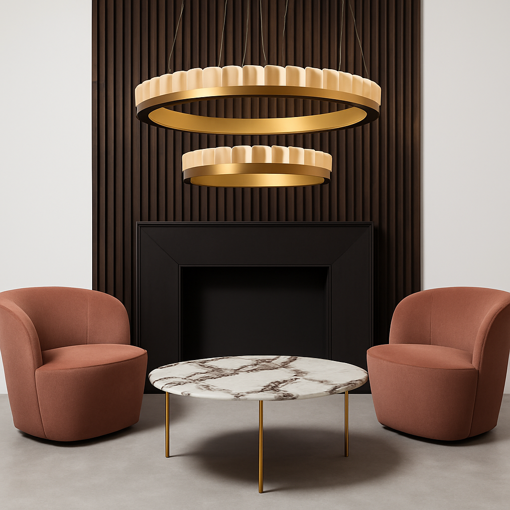 Lustre LED marbre acier inoxydable or noir rond - vue 4 sur 17