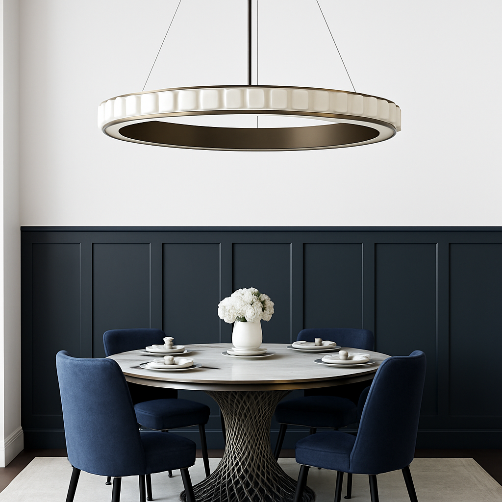 Lustre LED marbre acier inoxydable or noir rond - vue 5 sur 17