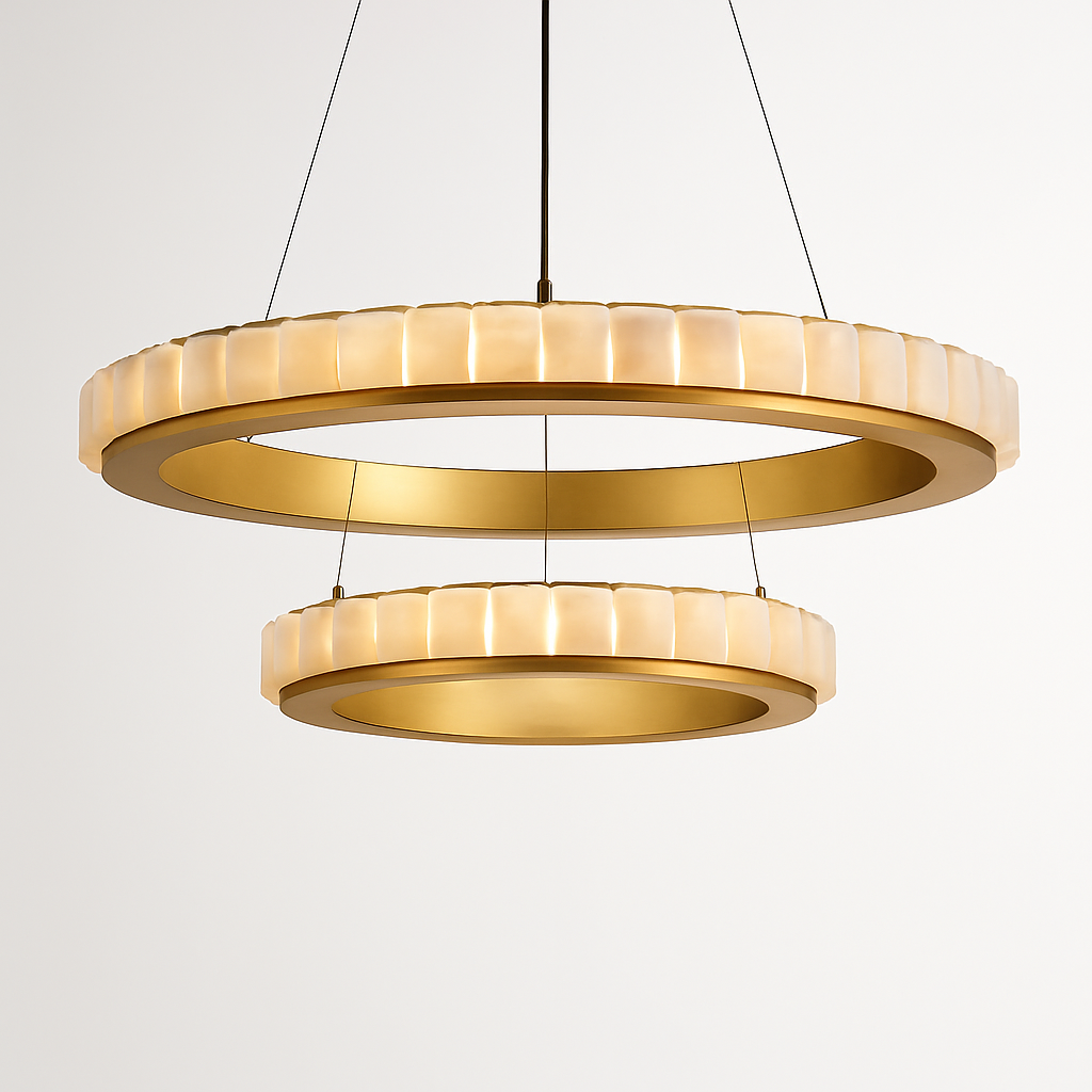 Lustre LED marbre acier inoxydable or noir rond - vue 6 sur 17