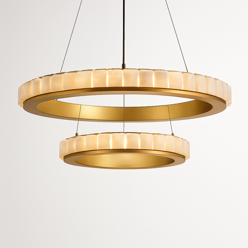 Lustre LED marbre acier inoxydable or noir rond - vue 7 sur 17