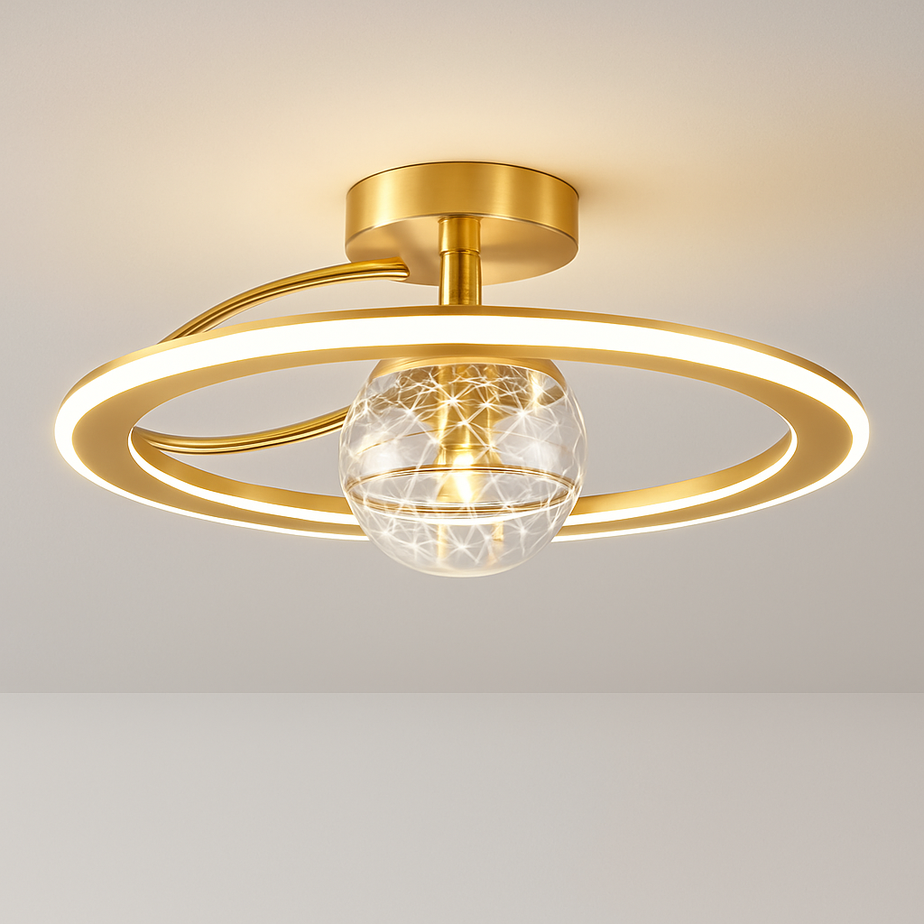 lustre led moderne de luxe avec boules de verre dorées - vue 1 sur 9