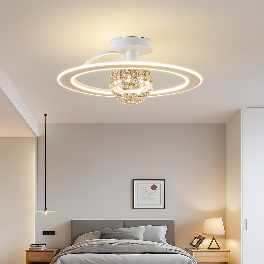 lustre led moderne de luxe avec boules de verre dorées - vue 3 sur 9
