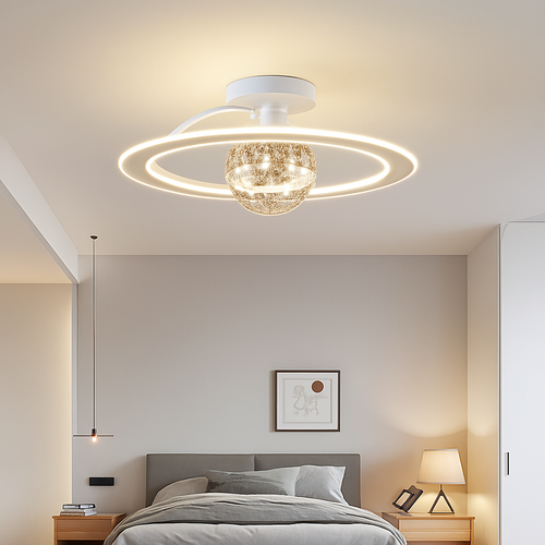 lustre led moderne de luxe avec boules de verre dorées - vue 4 sur 9