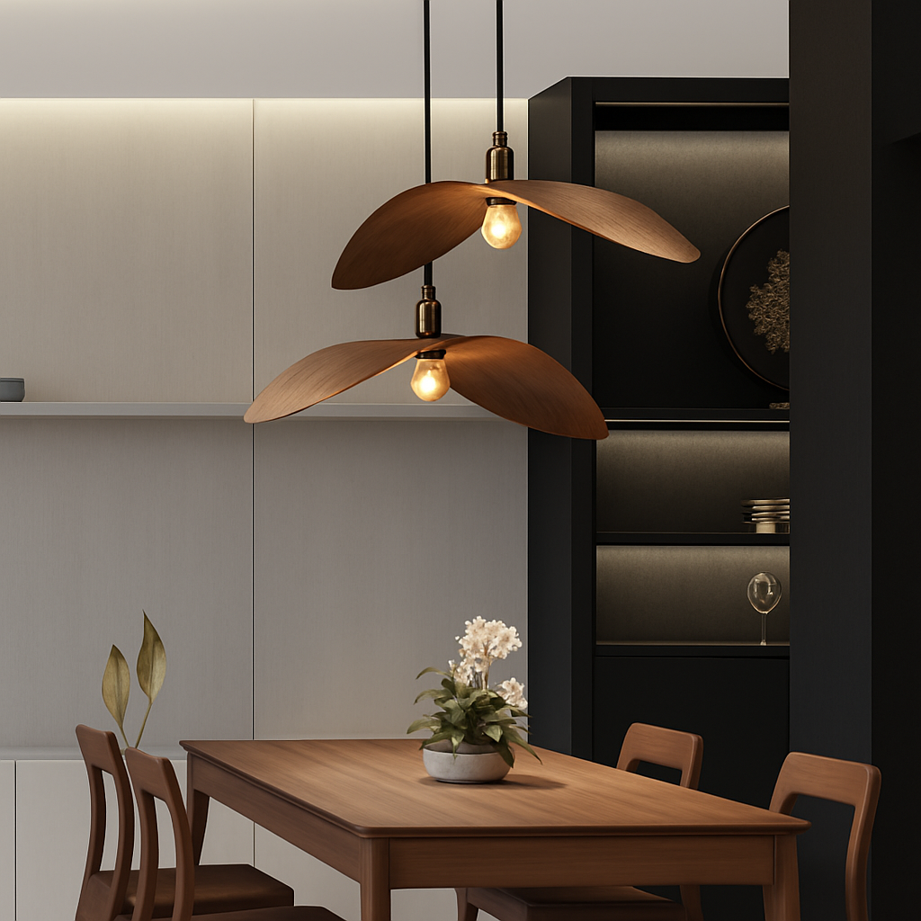 lustre à led wabi sabi en bois pour décoration intérieure - vue 5 sur 11