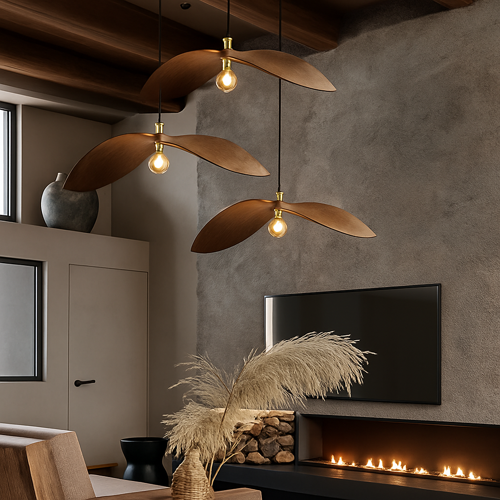 lustre à led wabi sabi en bois pour décoration intérieure - vue 6 sur 11