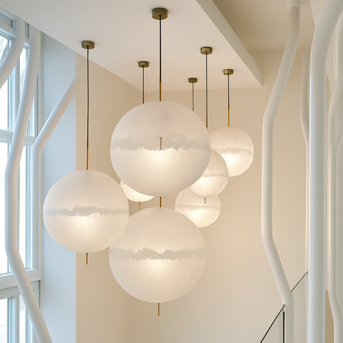 lustre lune led design italien en fibre de verre - vue 3 sur 13