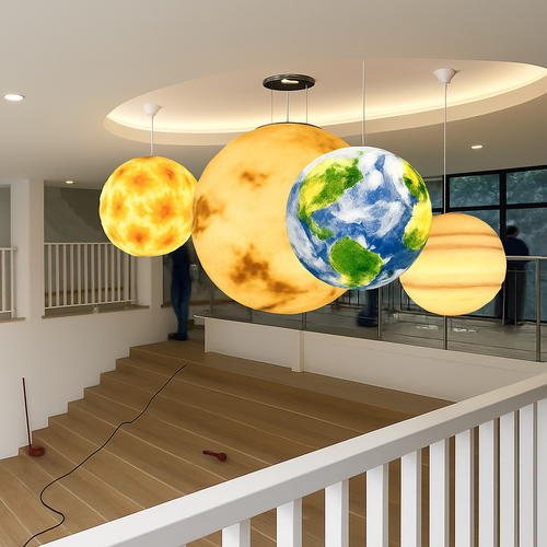 lustre moderne acrylique en forme de planète et lune - vue 3 sur 15