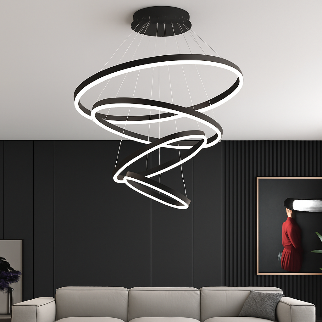 lustre moderne à anneaux ronds en led pour décoration intérieure - vue 5 sur 5