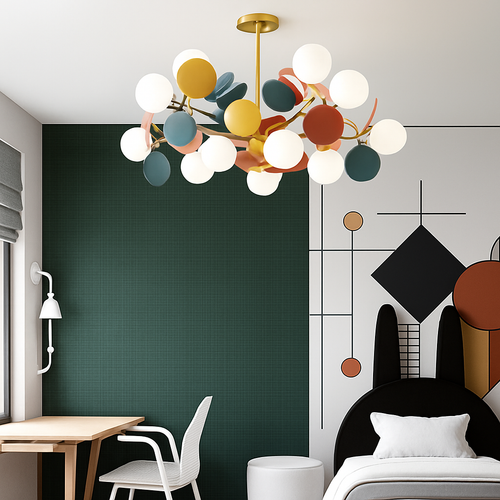 Lustre moderne avec lampes rondes colorées Kebya - vue 5 sur 10