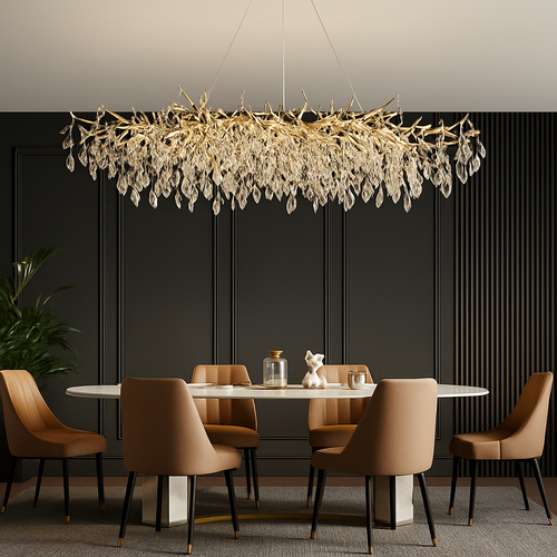 lustre moderne en cristal clair avec éclairage en métal réglable - vue 2 sur 11