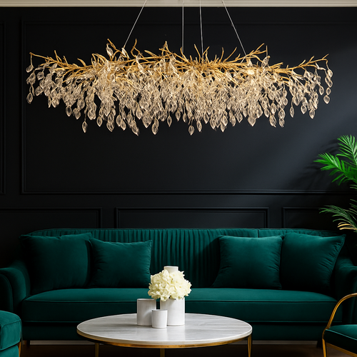 lustre moderne en cristal clair avec éclairage en métal réglable - vue 3 sur 11