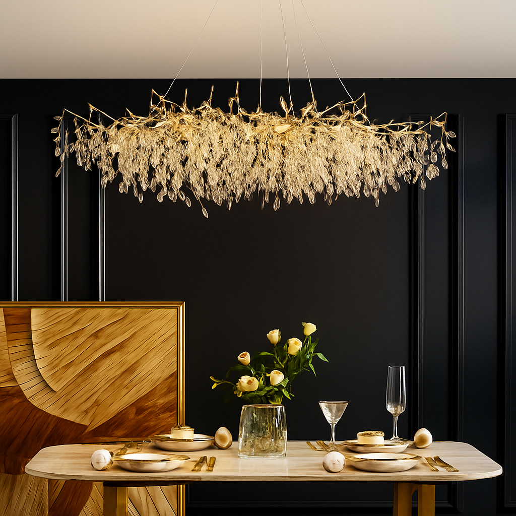lustre moderne en cristal clair avec éclairage en métal réglable - vue 3 sur 11