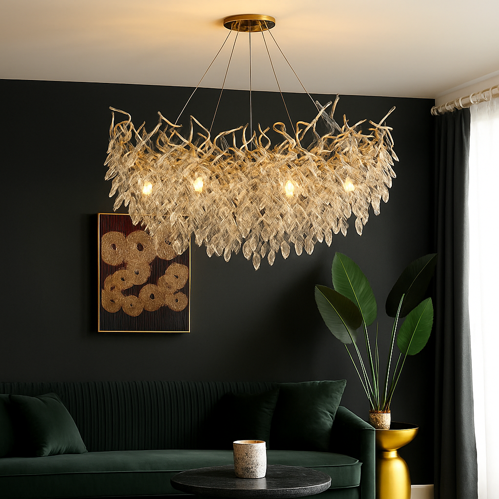 lustre moderne en cristal clair avec éclairage en métal réglable - vue 4 sur 11
