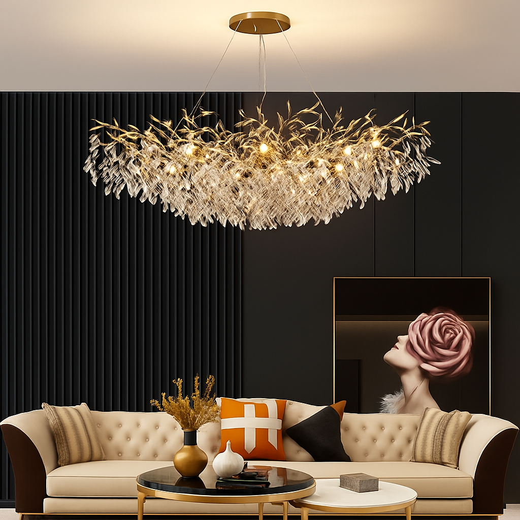 lustre moderne en cristal clair avec éclairage en métal réglable - vue 5 sur 11
