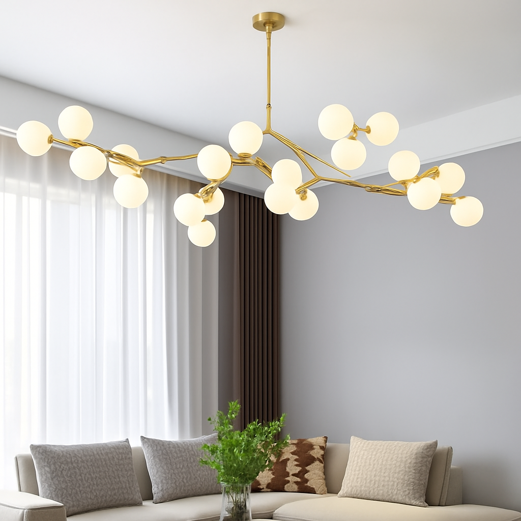 lustre moderne en verre avec branches led suspendues - vue 2 sur 12