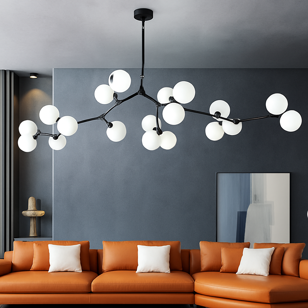 lustre moderne en verre avec branches led suspendues - vue 3 sur 12