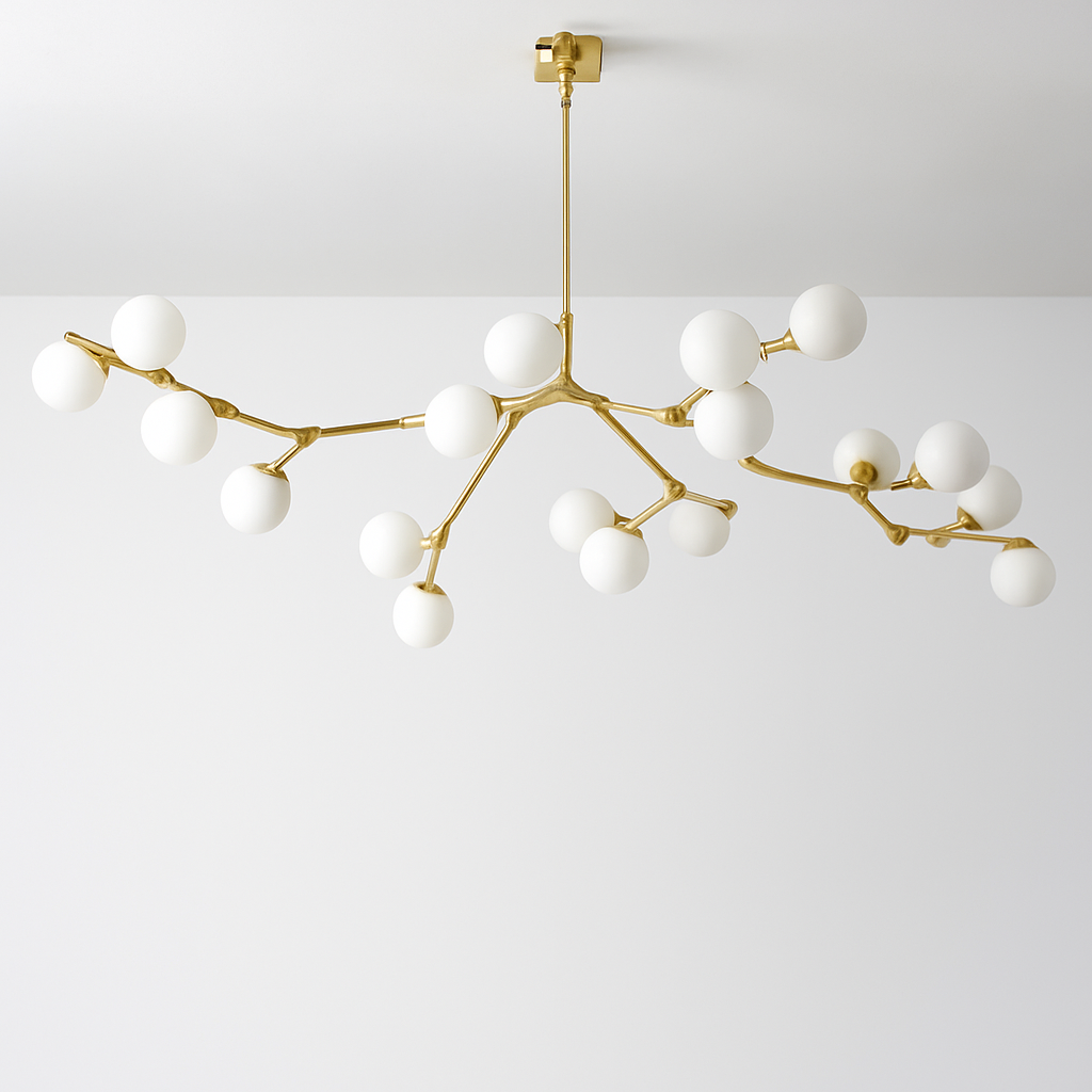 lustre moderne en verre avec branches led suspendues - vue 1 sur 12