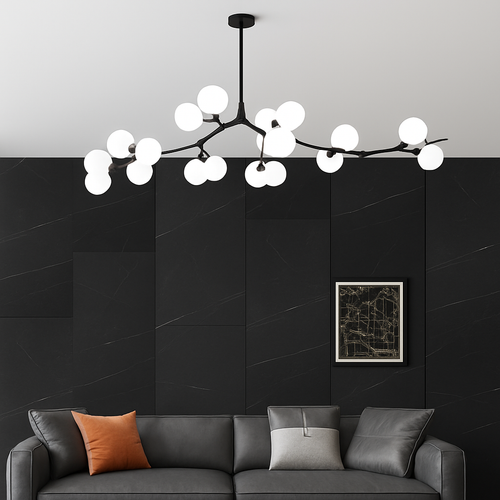 lustre moderne en verre avec branches led suspendues - vue 7 sur 12
