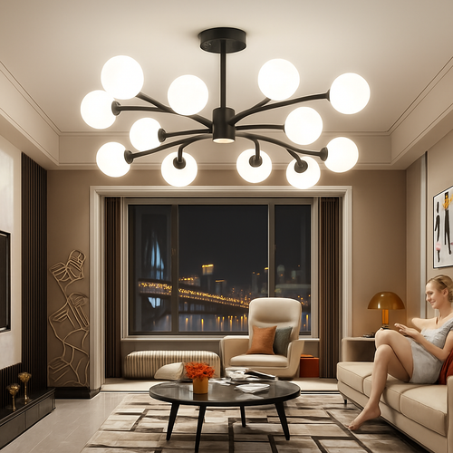 lustre moderne en verre led avec suspension pour décoration maison - vue 5 sur 13