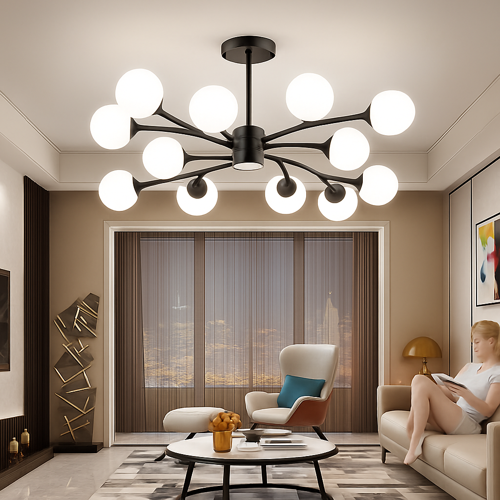 lustre moderne en verre led avec suspension pour décoration maison - vue 5 sur 13