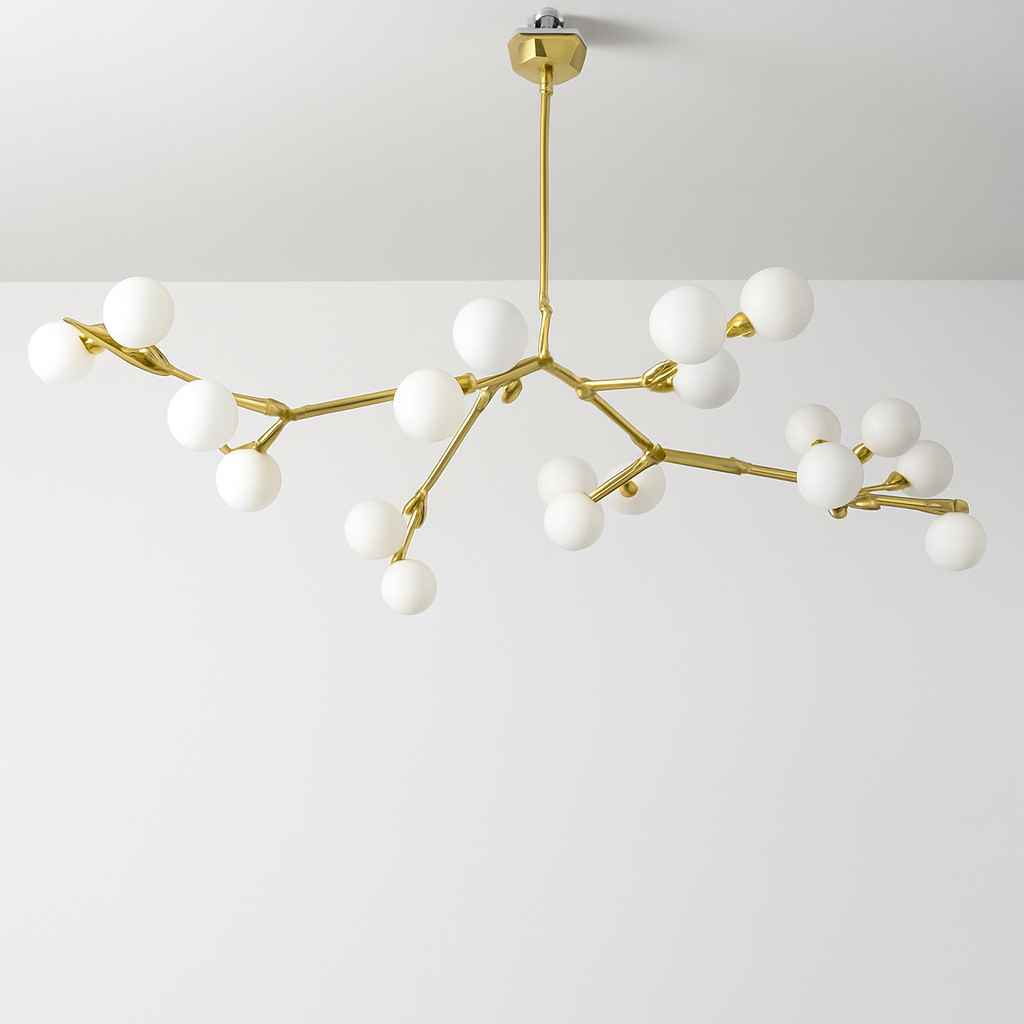 lustre moderne led avec branches d'arbre et boules de verre - vue 4 sur 12