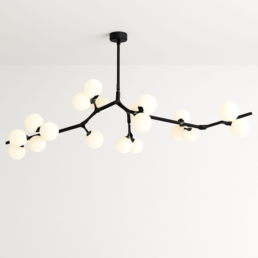 lustre moderne led avec branches d'arbre et boules de verre - vue 5 sur 12