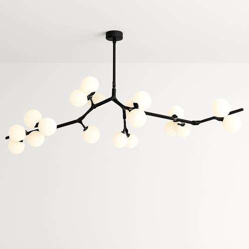 lustre moderne led avec branches d'arbre et boules de verre - vue 6 sur 12