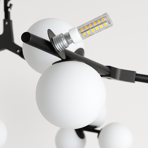 lustre moderne led avec branches d'arbre et boules de verre - vue 8 sur 12