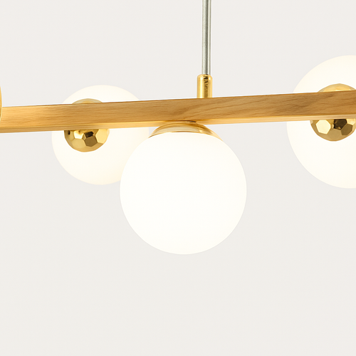 lustre moderne à led imitation fer et bois décoratif - vue 6 sur 11
