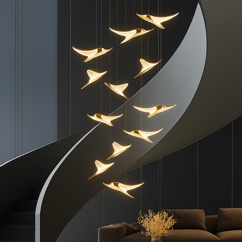 lustre moderne led mouette duplex cage d'escalier nordique - vue 2 sur 14