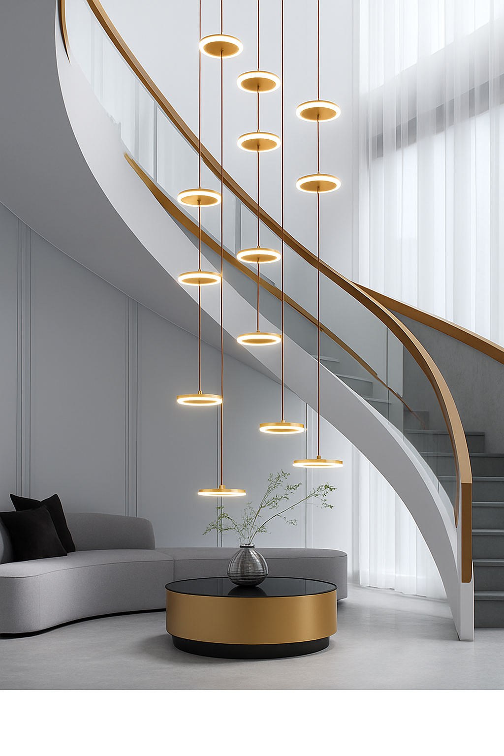 lustre moderne à led pour escalier design et élégant - vue 5 sur 13