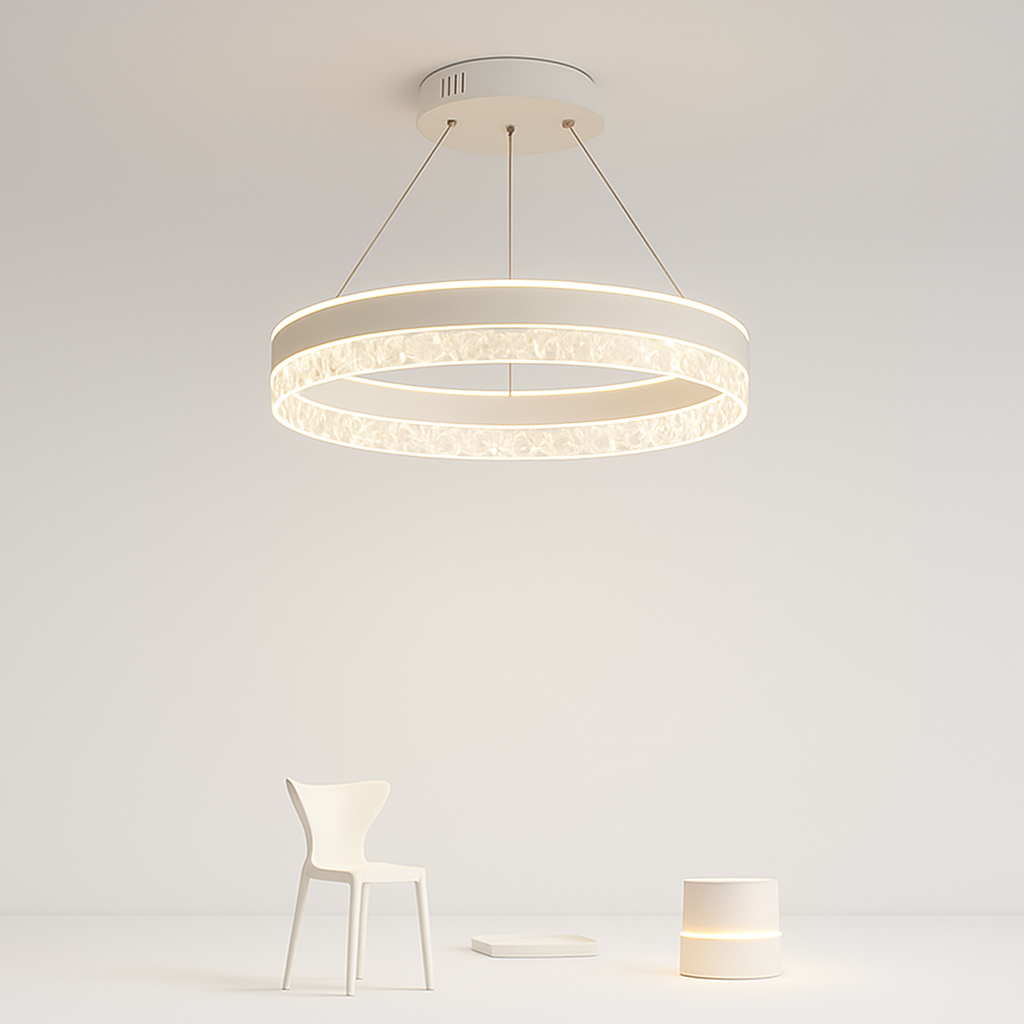 lustre moderne minimaliste led avec anneaux en cristal - vue 1 sur 15