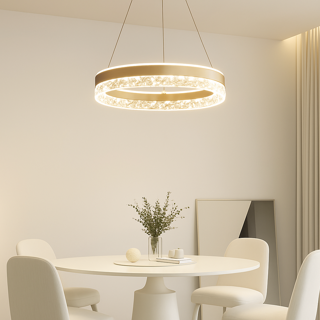 lustre moderne minimaliste led avec anneaux en cristal - vue 4 sur 15