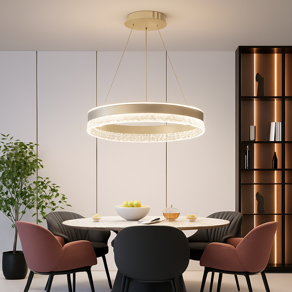 lustre moderne minimaliste led avec anneaux en cristal - vue 5 sur 15