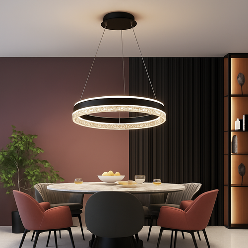 lustre moderne minimaliste led avec anneaux en cristal - vue 7 sur 15