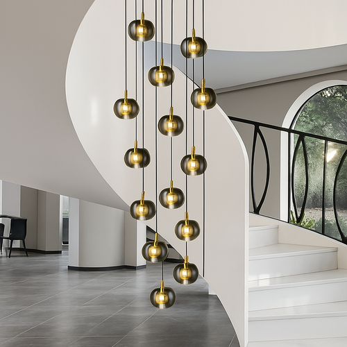 lustre moderne noir et doré éclairage led design élégant - vue 3 sur 14