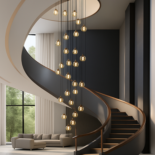 lustre moderne noir et doré éclairage led design élégant - vue 6 sur 14