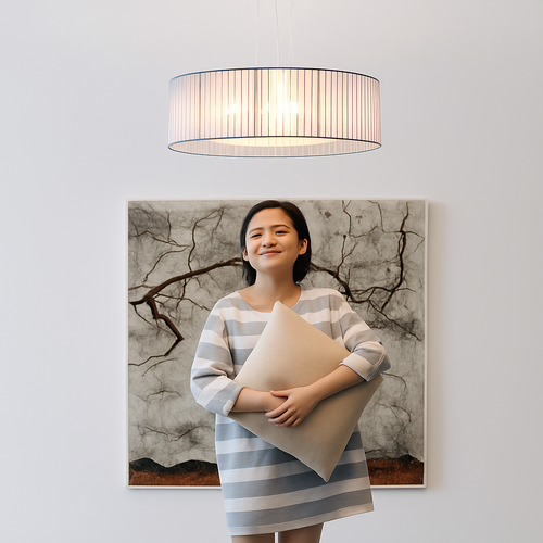 lustre moderne nordique en fer avec abat-jour en gaze - vue 5 sur 5