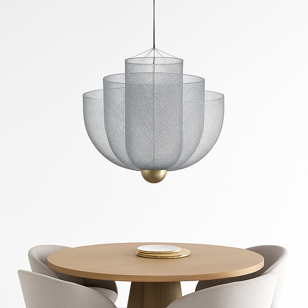 lustre nordique dimmable en grille métallique led géométrique - vue 3 sur 15