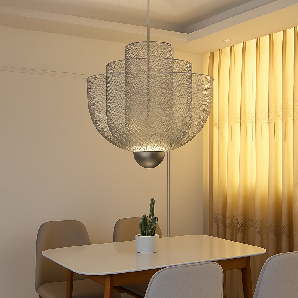 lustre nordique dimmable en grille métallique led géométrique - vue 5 sur 15