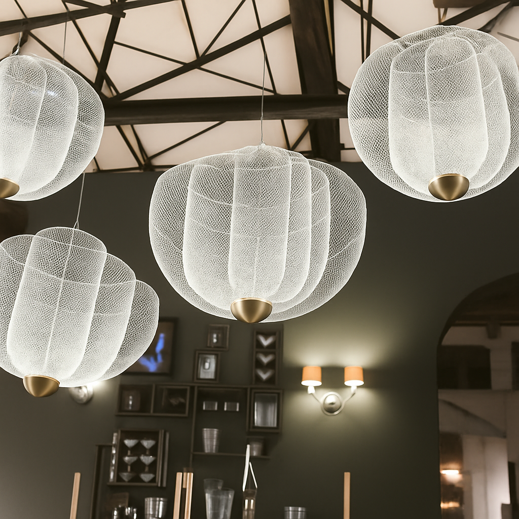 lustre nordique dimmable en grille métallique led géométrique - vue 6 sur 15