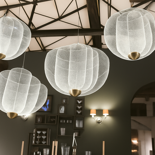 lustre nordique dimmable en grille métallique led géométrique - vue 7 sur 15