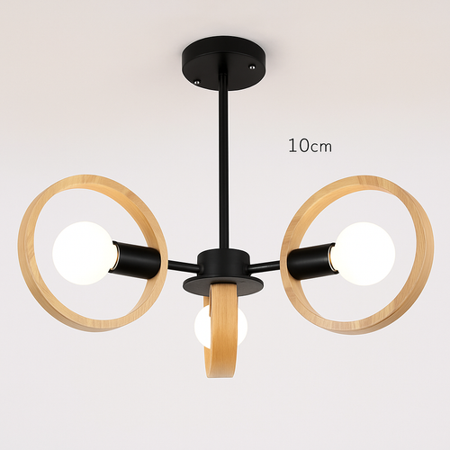 lustre nordique en bois avec abat-jour rond suspendu - vue 10 sur 12