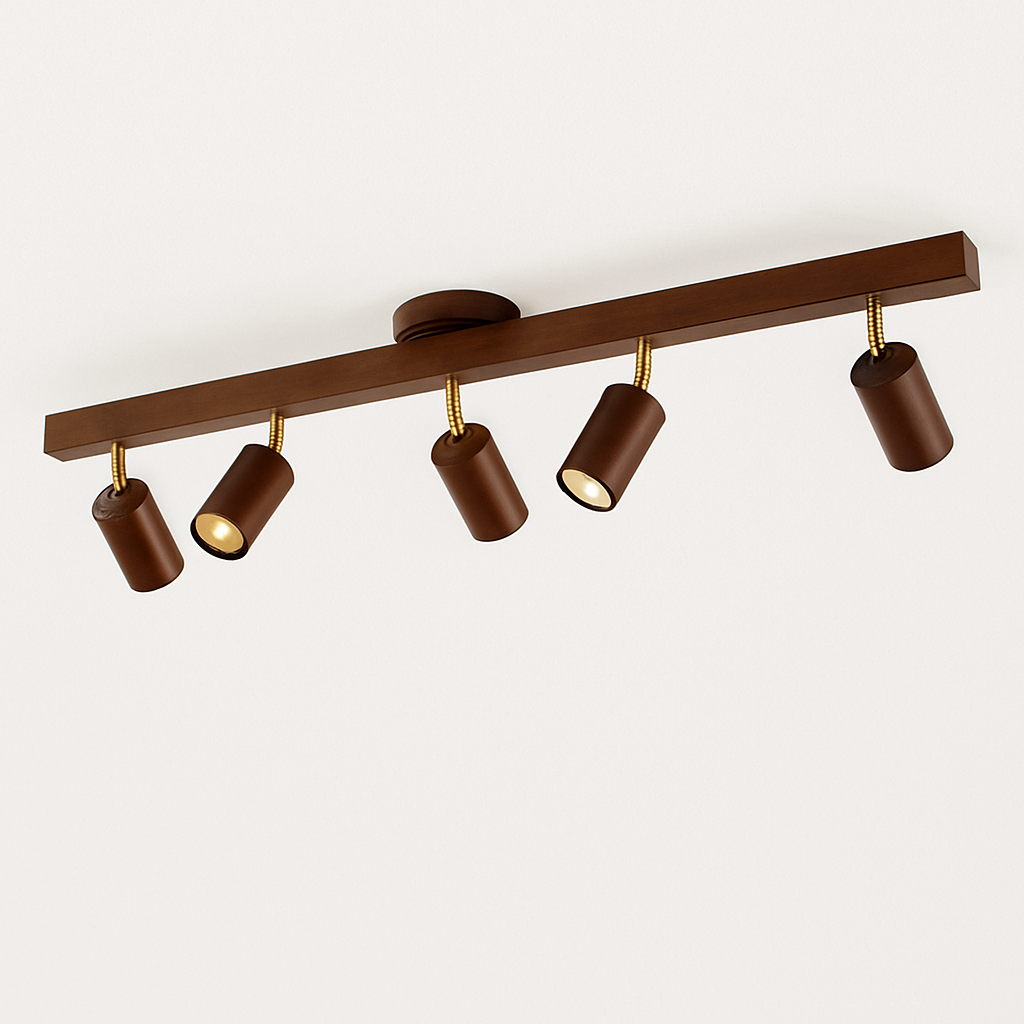 lustre nordique en bois de noyer avec projecteurs pour photos - vue 1 sur 16