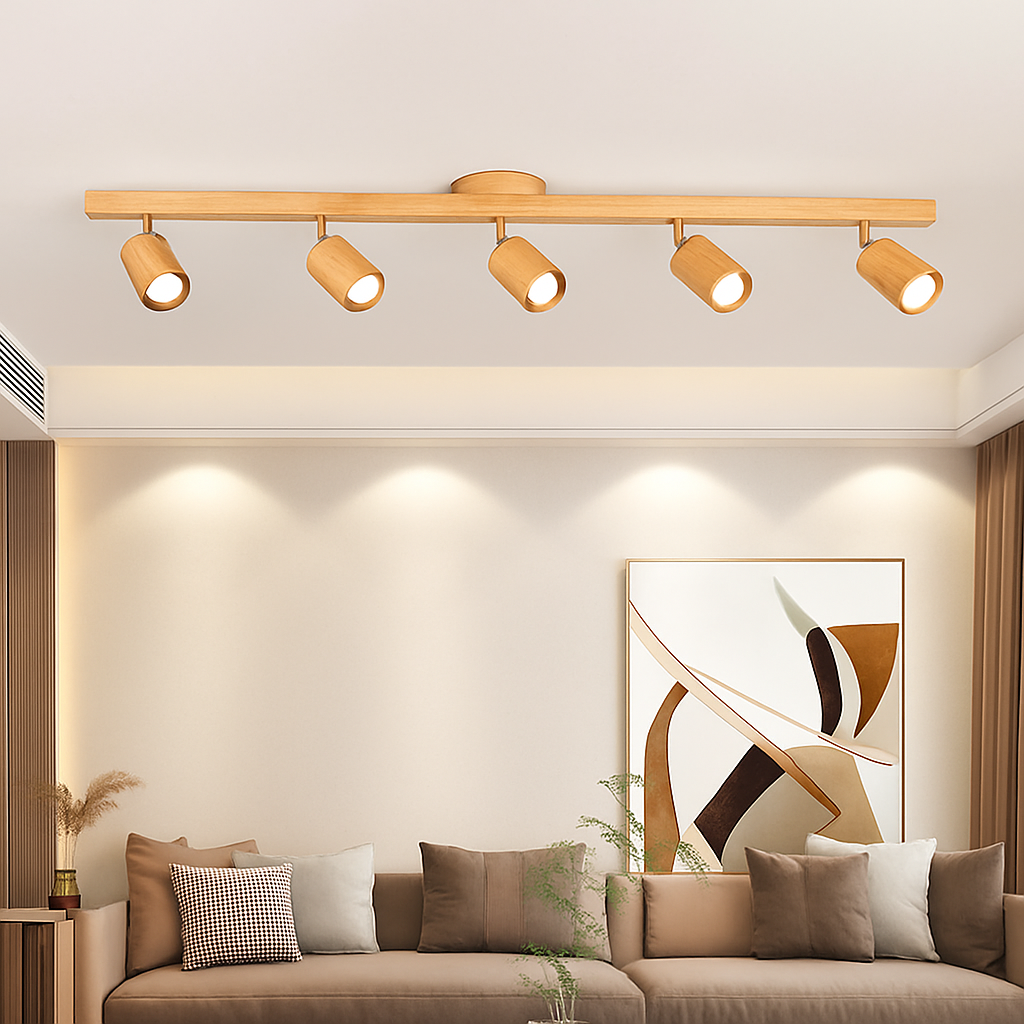 lustre nordique en bois de noyer avec projecteurs pour photos - vue 2 sur 16